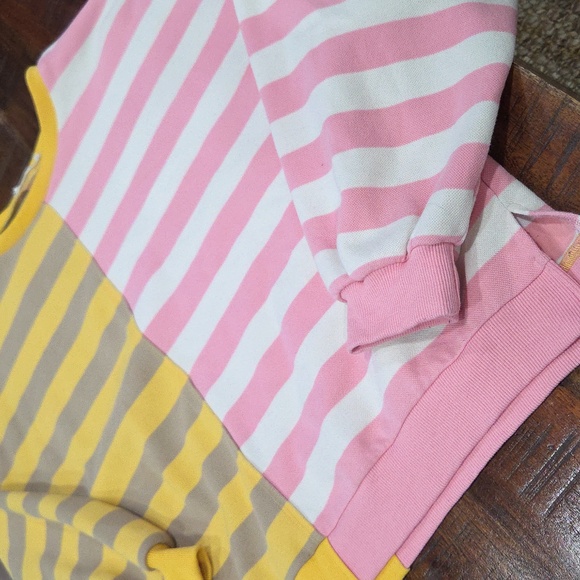 In The Beginning Striped Yellow and Pink Women's Sweatshirt - Picture 2 of 6